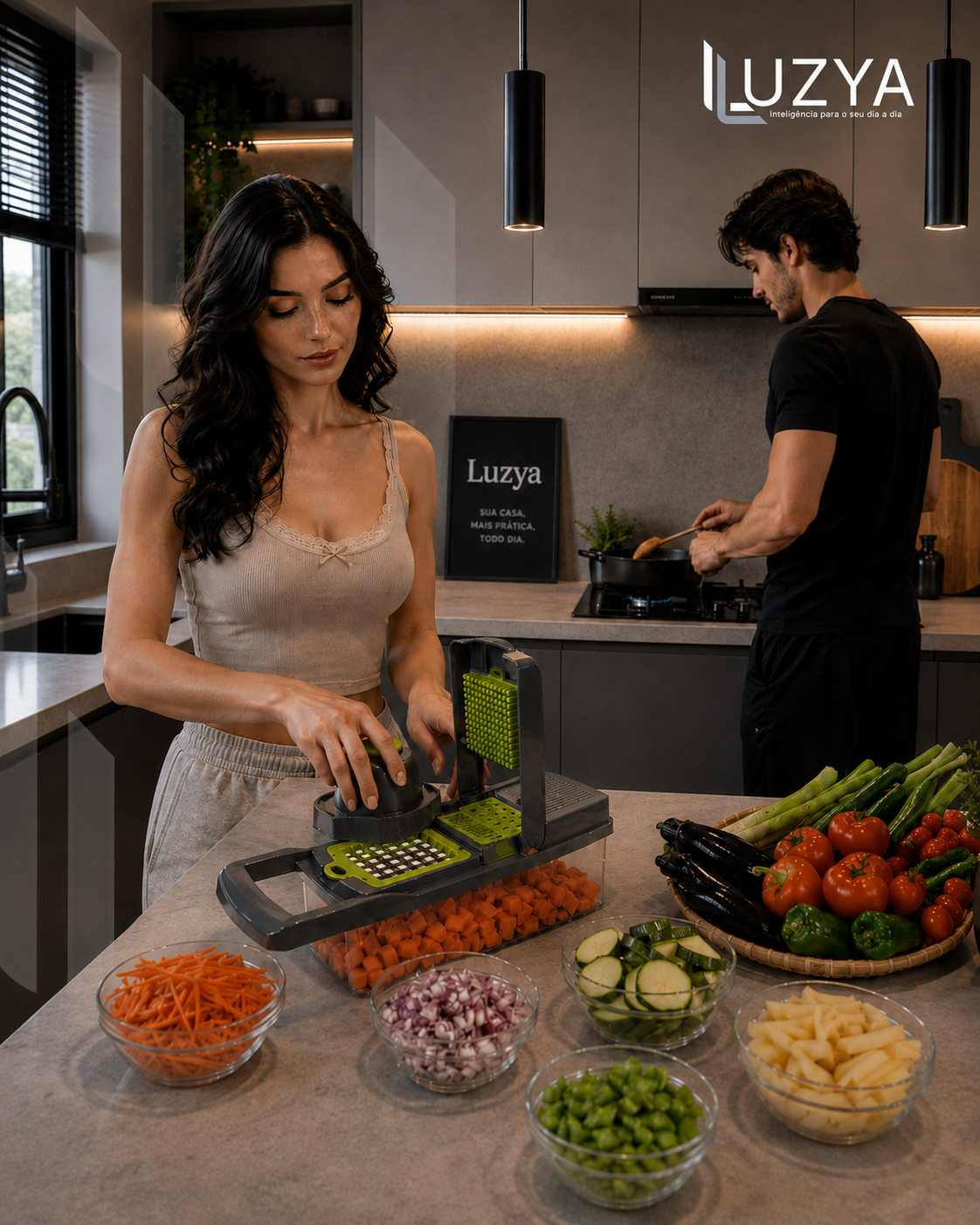 Luzya Culinora sendo utilizada no preparo de legumes para salada